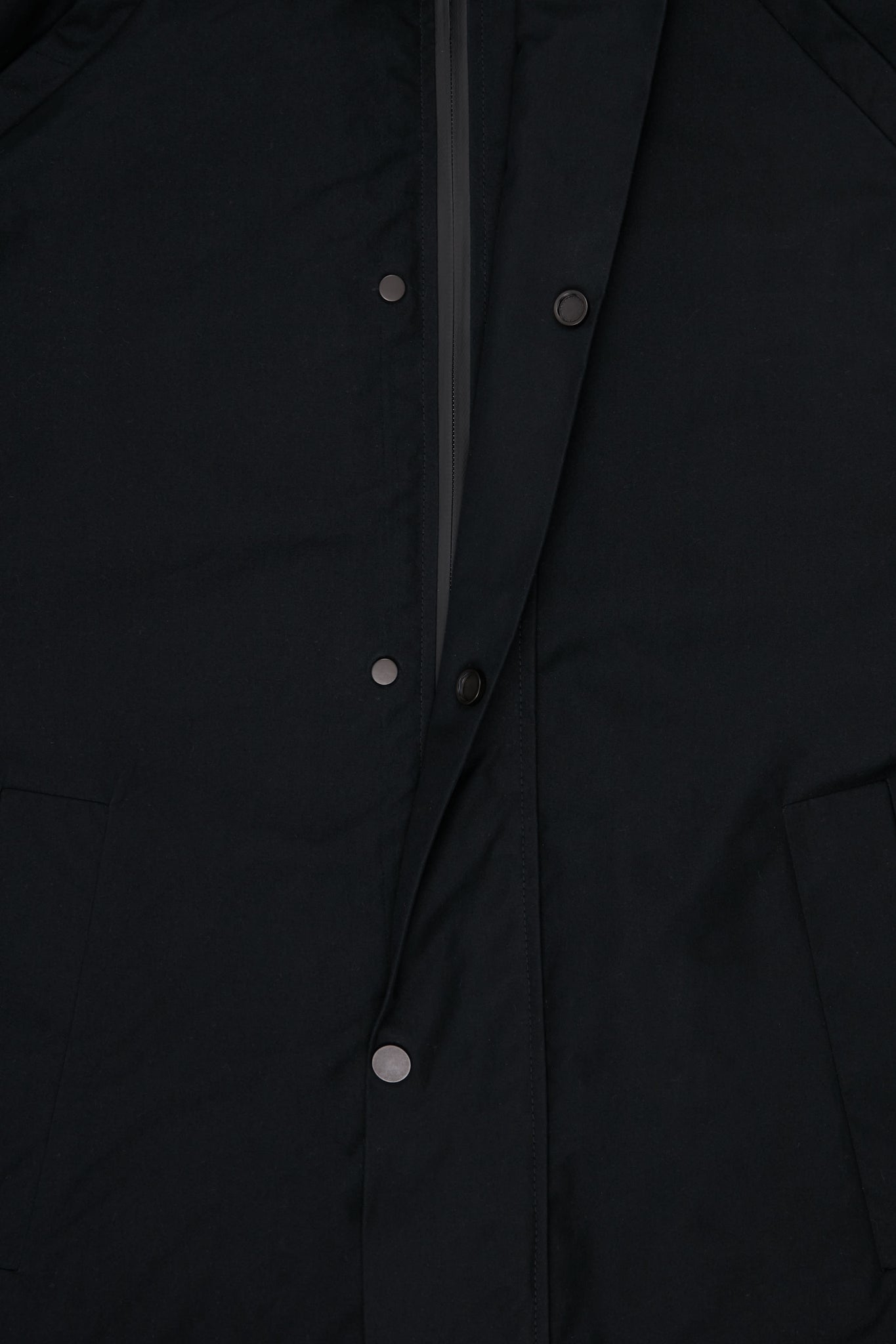 Front zip and button detail view. 