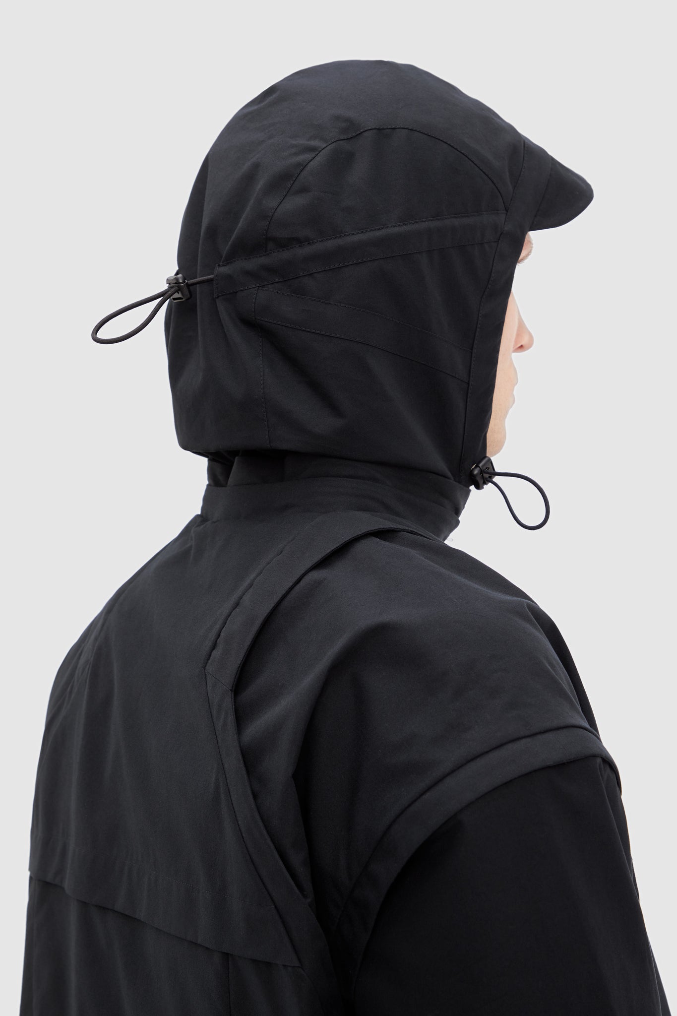 Black Organic Cotton Jacket with hood detail
