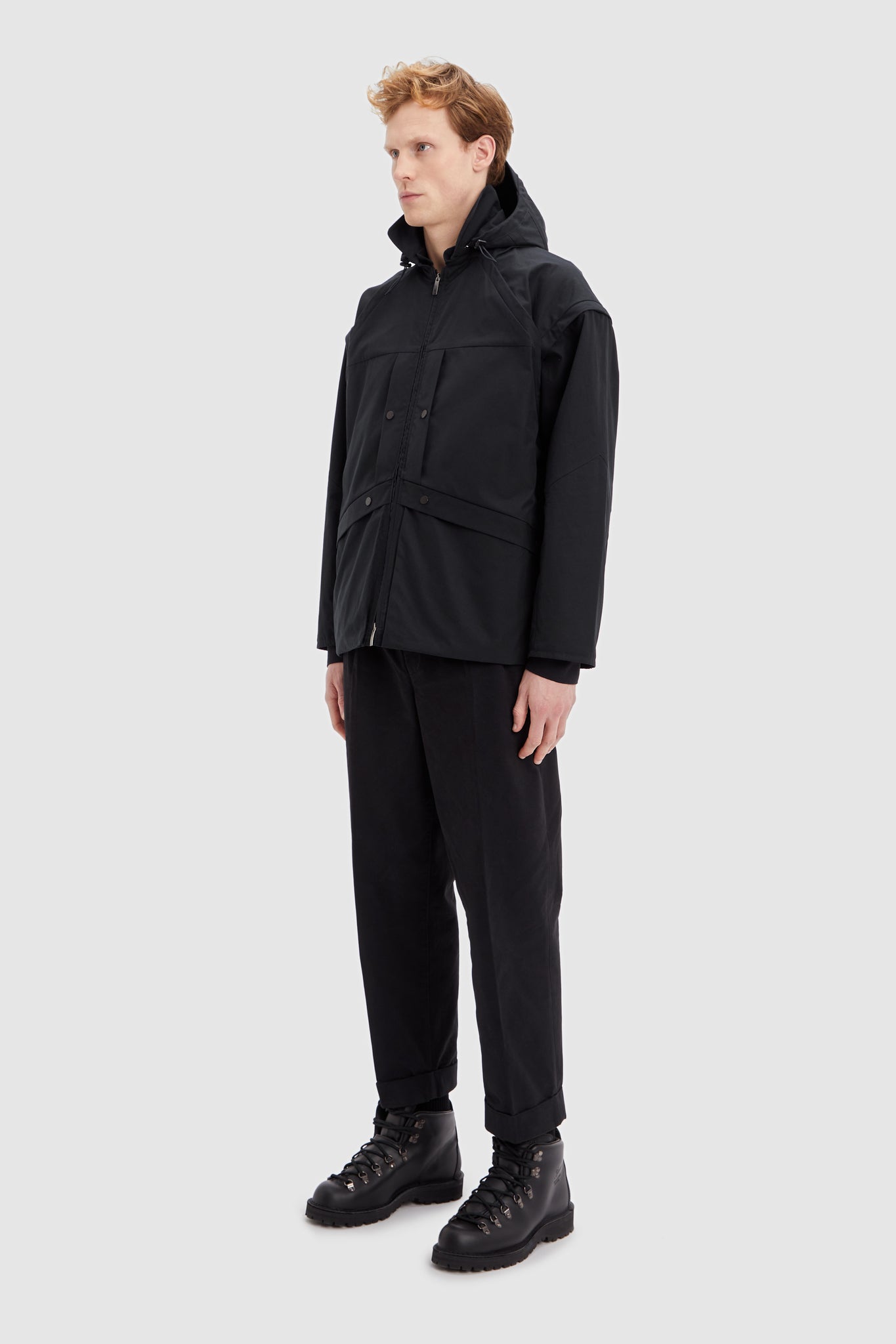 Black Organic Cotton Jacket with hood 45 degree 